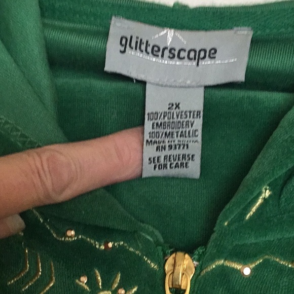 NWOT 2 Piece Set Glitter-scope Green & Gold Metallic Long Sleeve Jogger Set - Picture 3 of 16